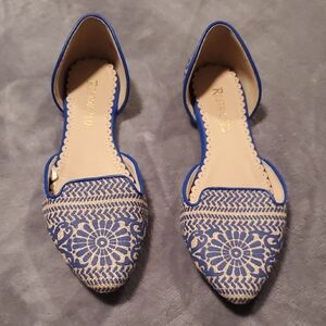 Restricted Blue and Cream Embroidered Flats